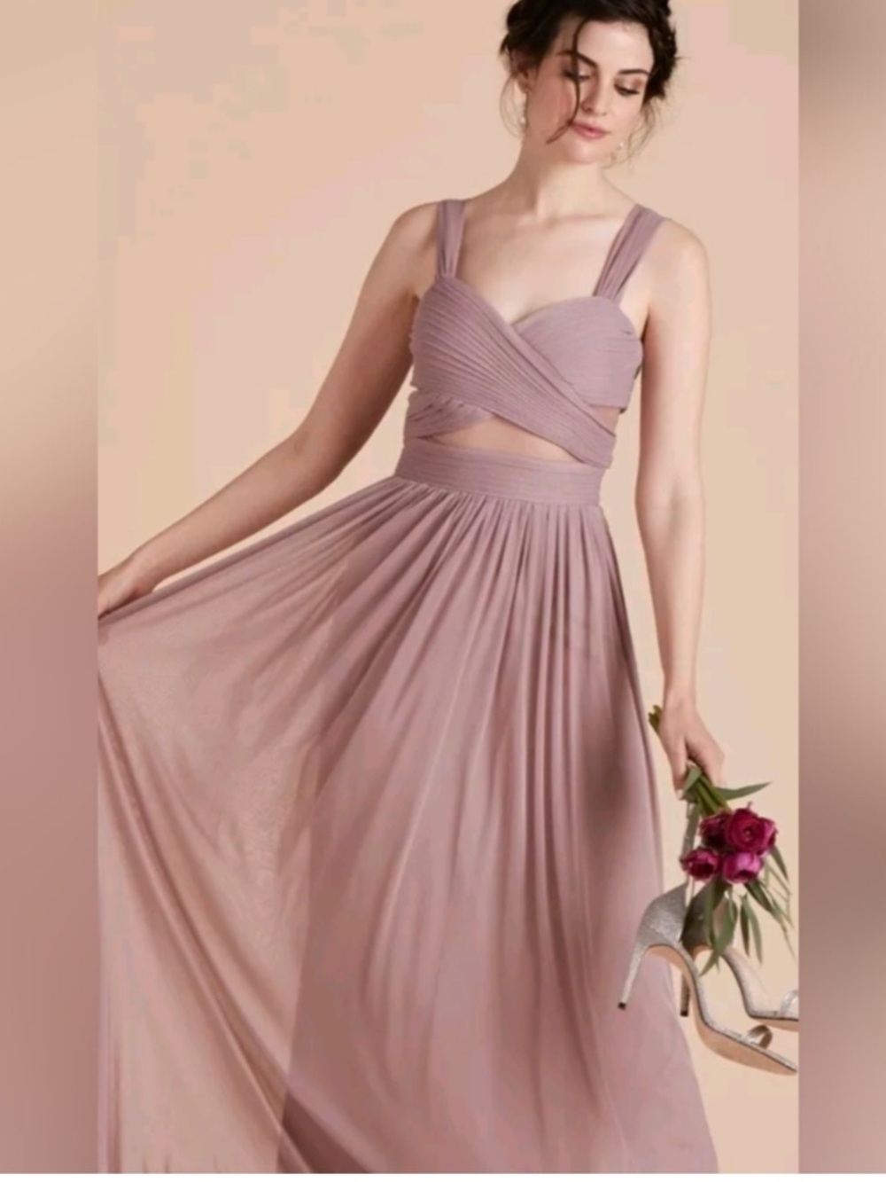 Birdy Grey Elsye Mauve Pleated Crossover Bridesmaid Dress